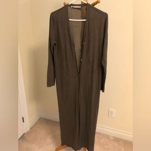 Light maxi sweater topper/coat, 56 cotton,small, green/grey shade